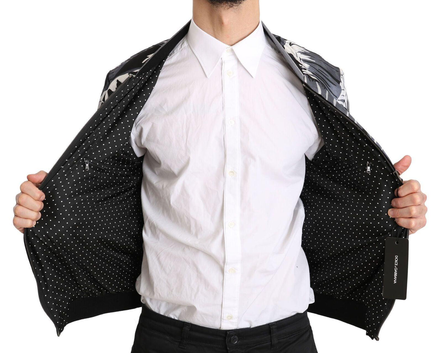 Dolce & Gabbana Elegant Banana Leaf Print Silk Bomber Jacket - Arichezz.store