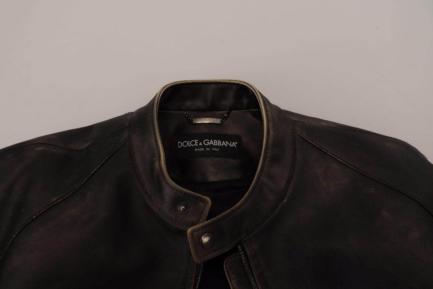 Dolce & Gabbana Elegant Black Leather Jacket with Silver Details - Arichezz.store