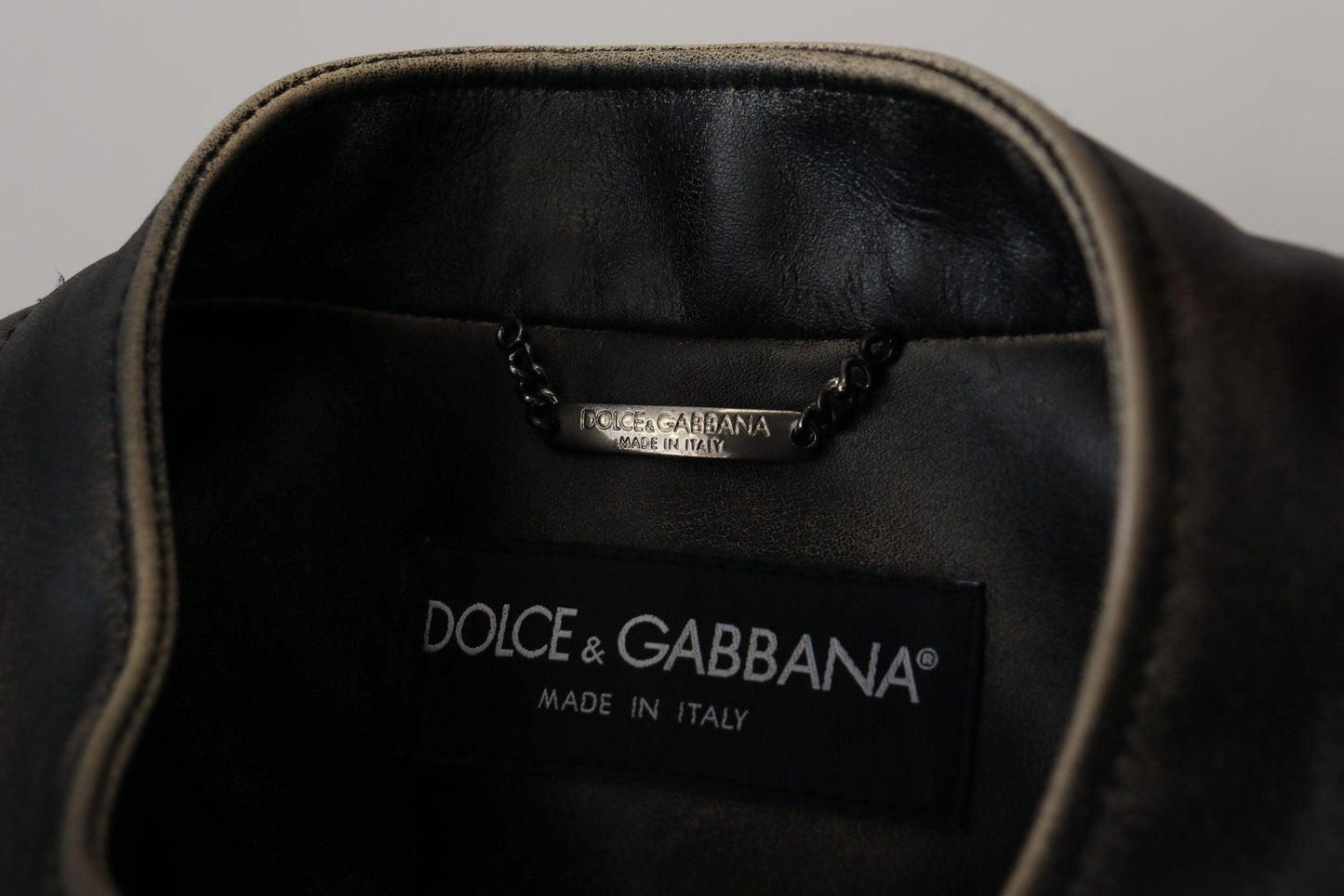 Dolce & Gabbana Elegant Black Leather Jacket with Silver Details - Arichezz.store