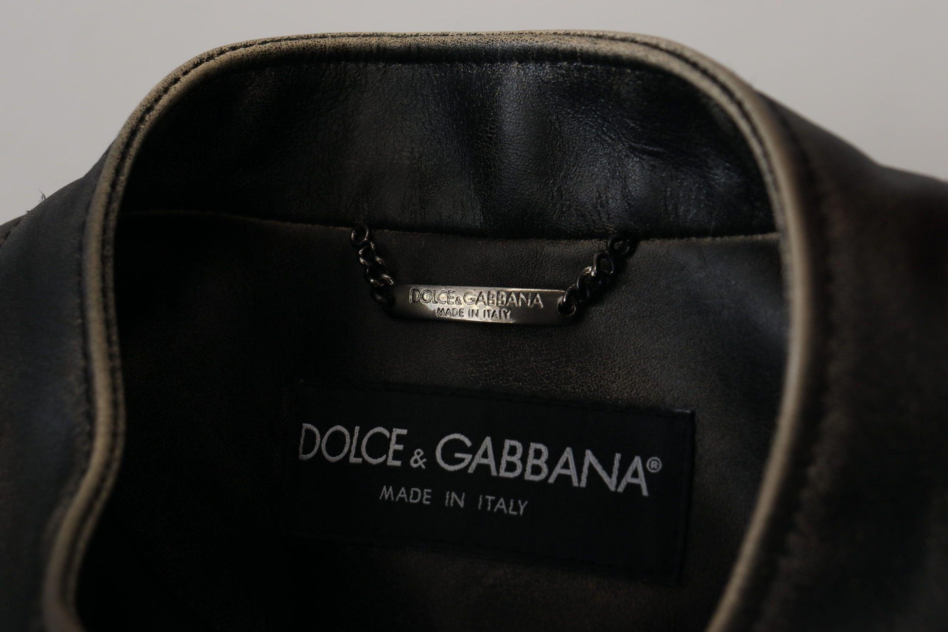 Dolce & Gabbana Elegant Black Leather Jacket with Silver Details - Arichezz.store