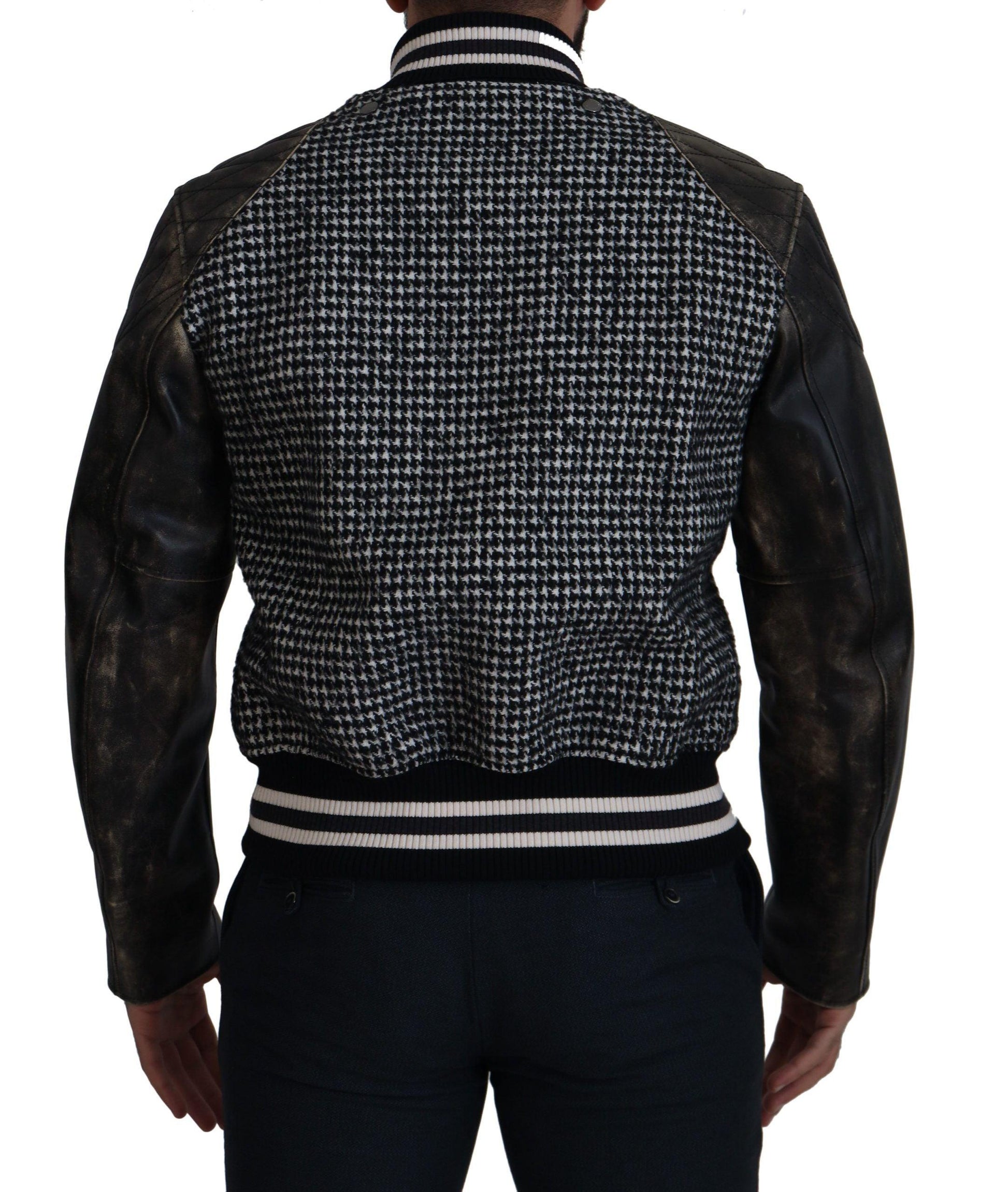 Dolce & Gabbana Multicolor Houndstooth Leather Bomber Jacket - Arichezz.store