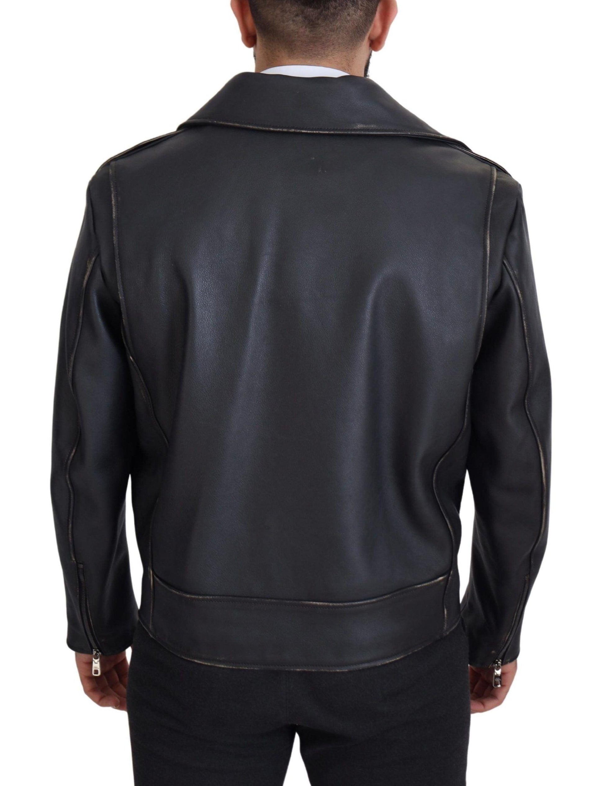 Dolce & Gabbana Elegant Black Leather Biker Jacket - Arichezz.store