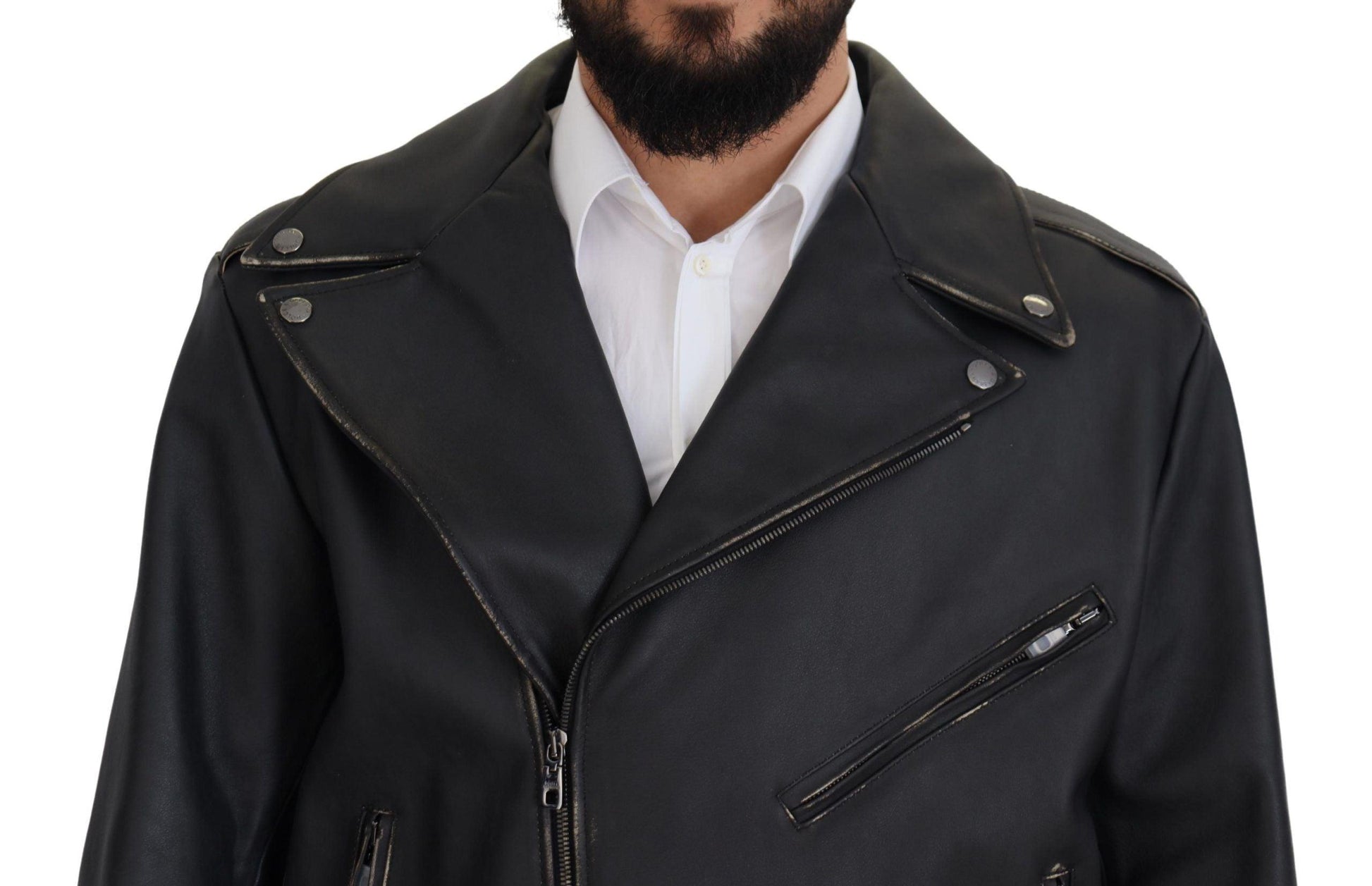 Dolce & Gabbana Elegant Black Leather Biker Jacket - Arichezz.store