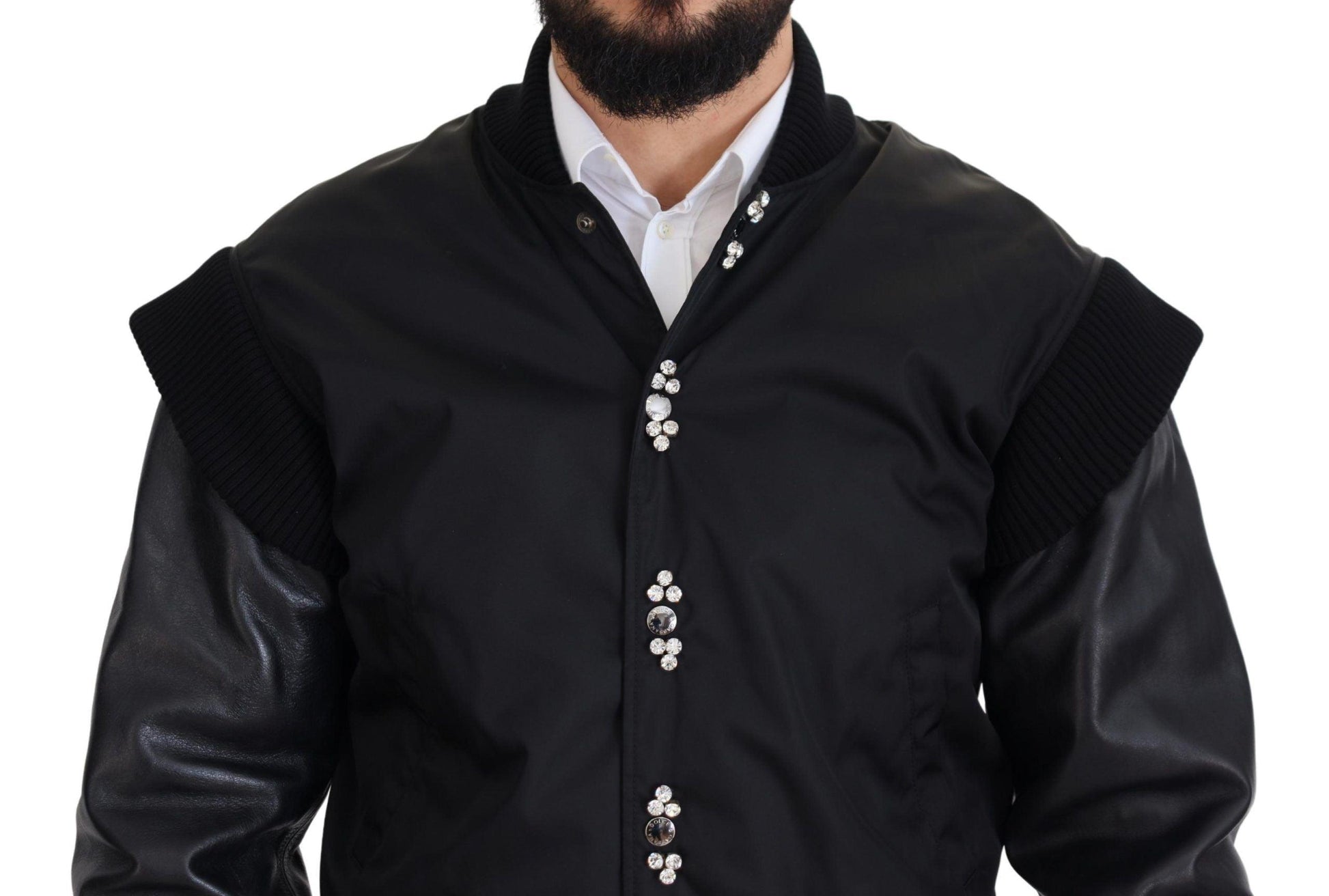 Dolce & Gabbana Elegant Black Crystal-Embellished Bomber Jacket - Arichezz.store