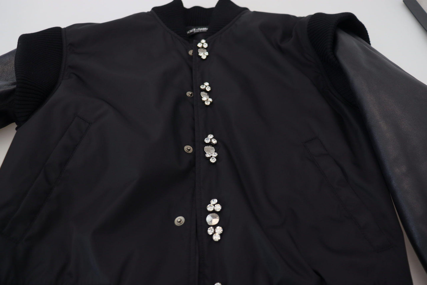 Dolce & Gabbana Elegant Black Crystal-Embellished Bomber Jacket - Arichezz.store