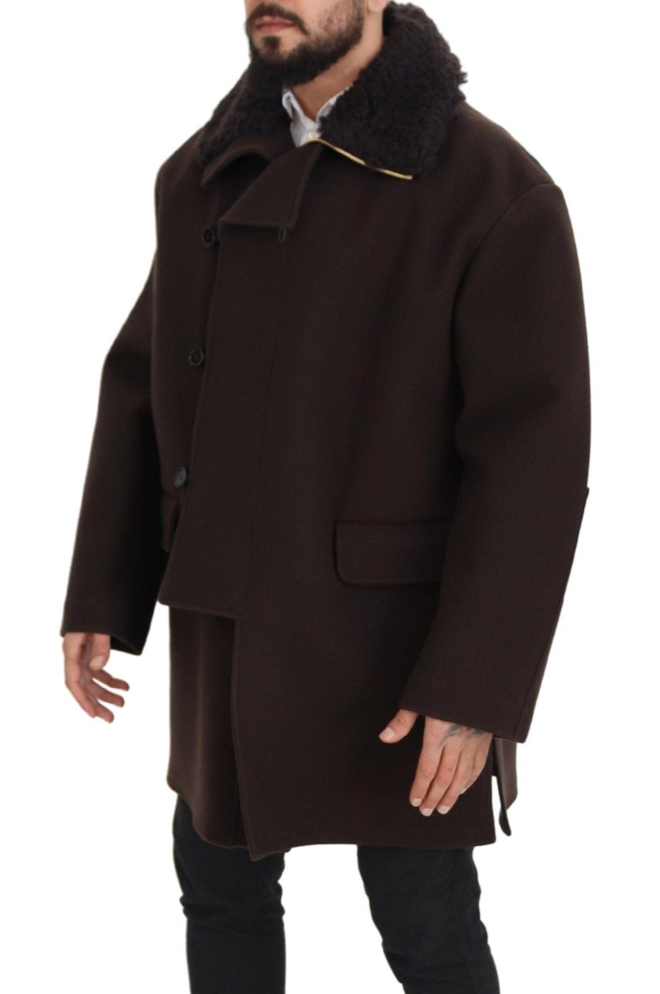 Dolce & Gabbana Elegant Dark Brown Shearling Coat Jacket - Arichezz.store