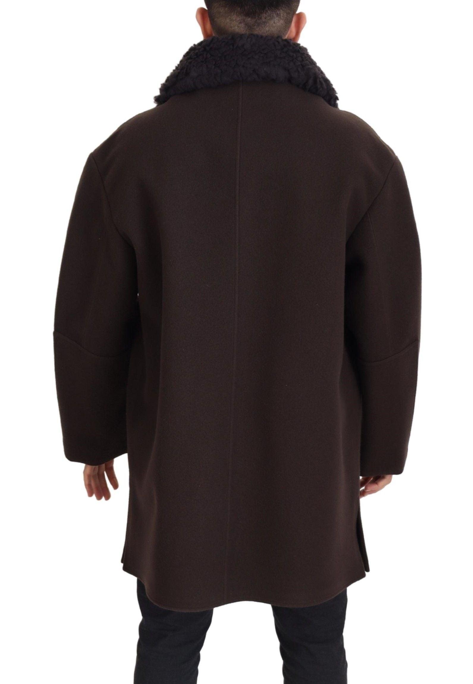 Dolce & Gabbana Elegant Dark Brown Shearling Coat Jacket - Arichezz.store