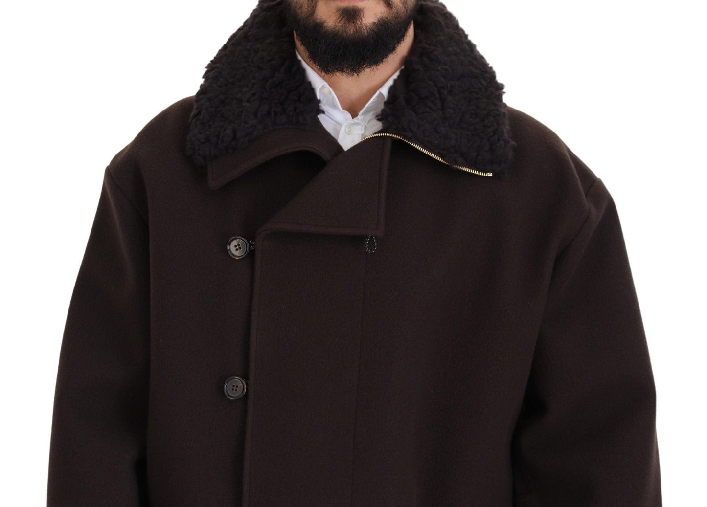 Dolce & Gabbana Elegant Dark Brown Shearling Coat Jacket - Arichezz.store