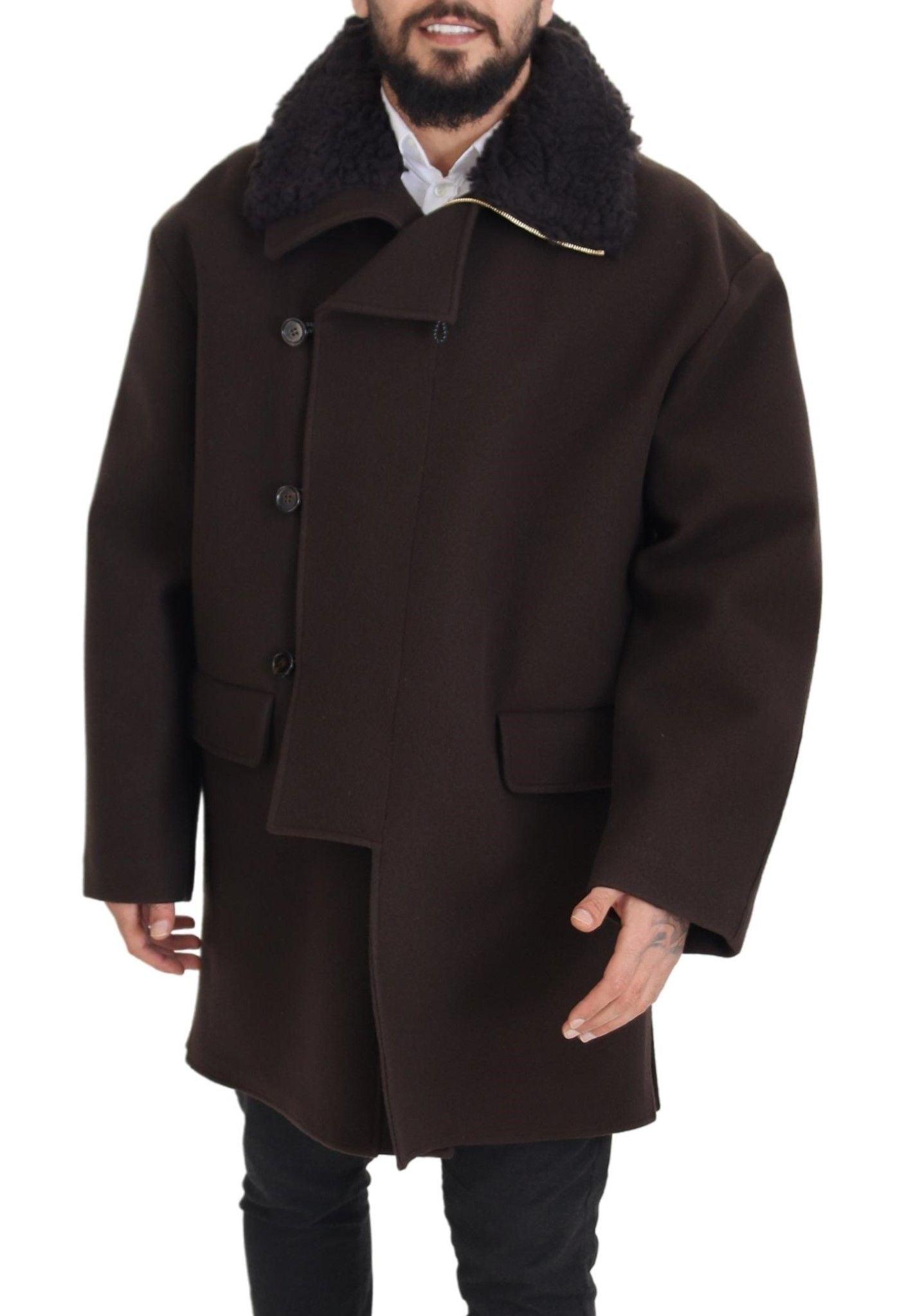 Dolce & Gabbana Elegant Dark Brown Shearling Coat Jacket - Arichezz.store