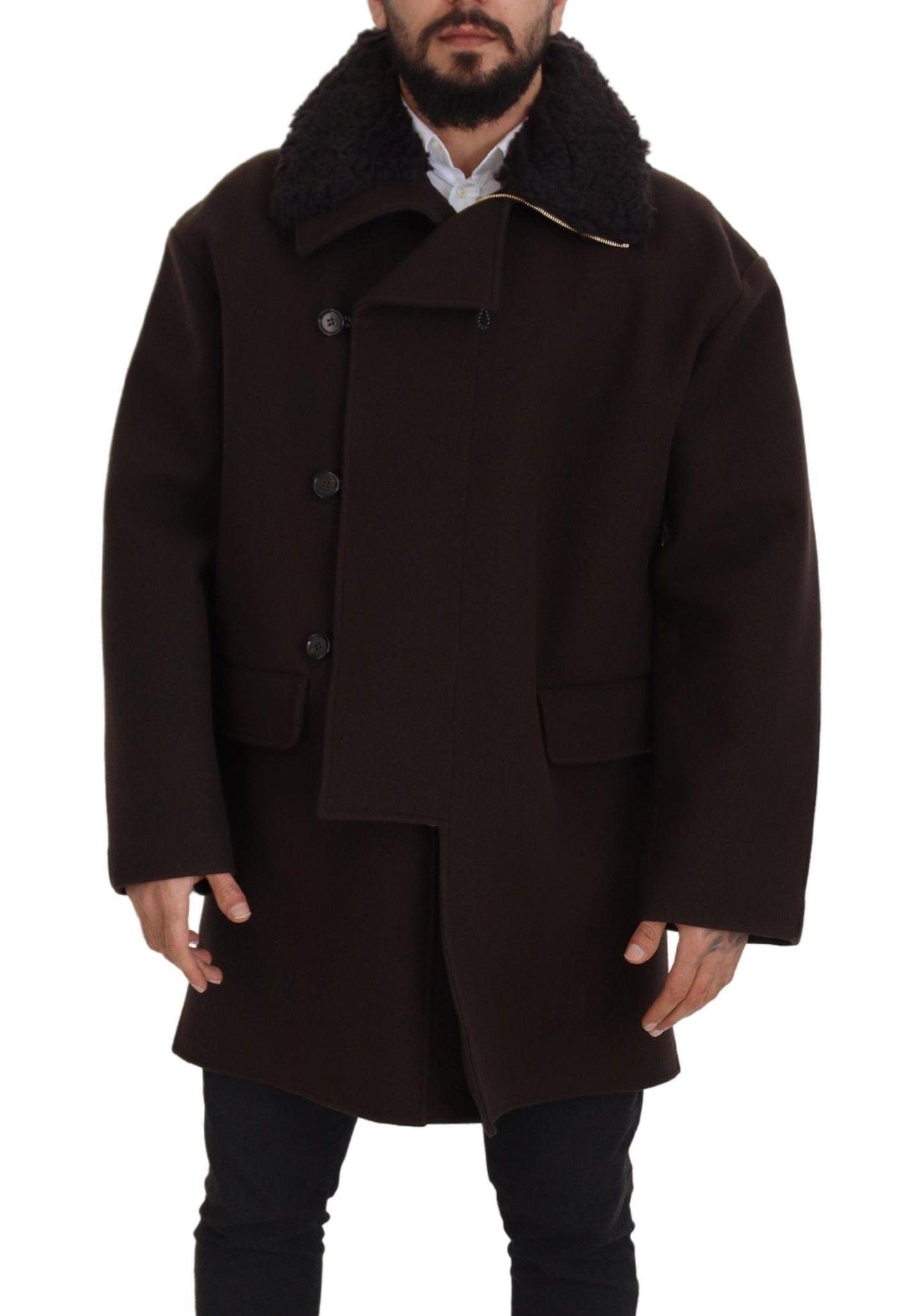 Dolce & Gabbana Elegant Dark Brown Shearling Coat Jacket - Arichezz.store