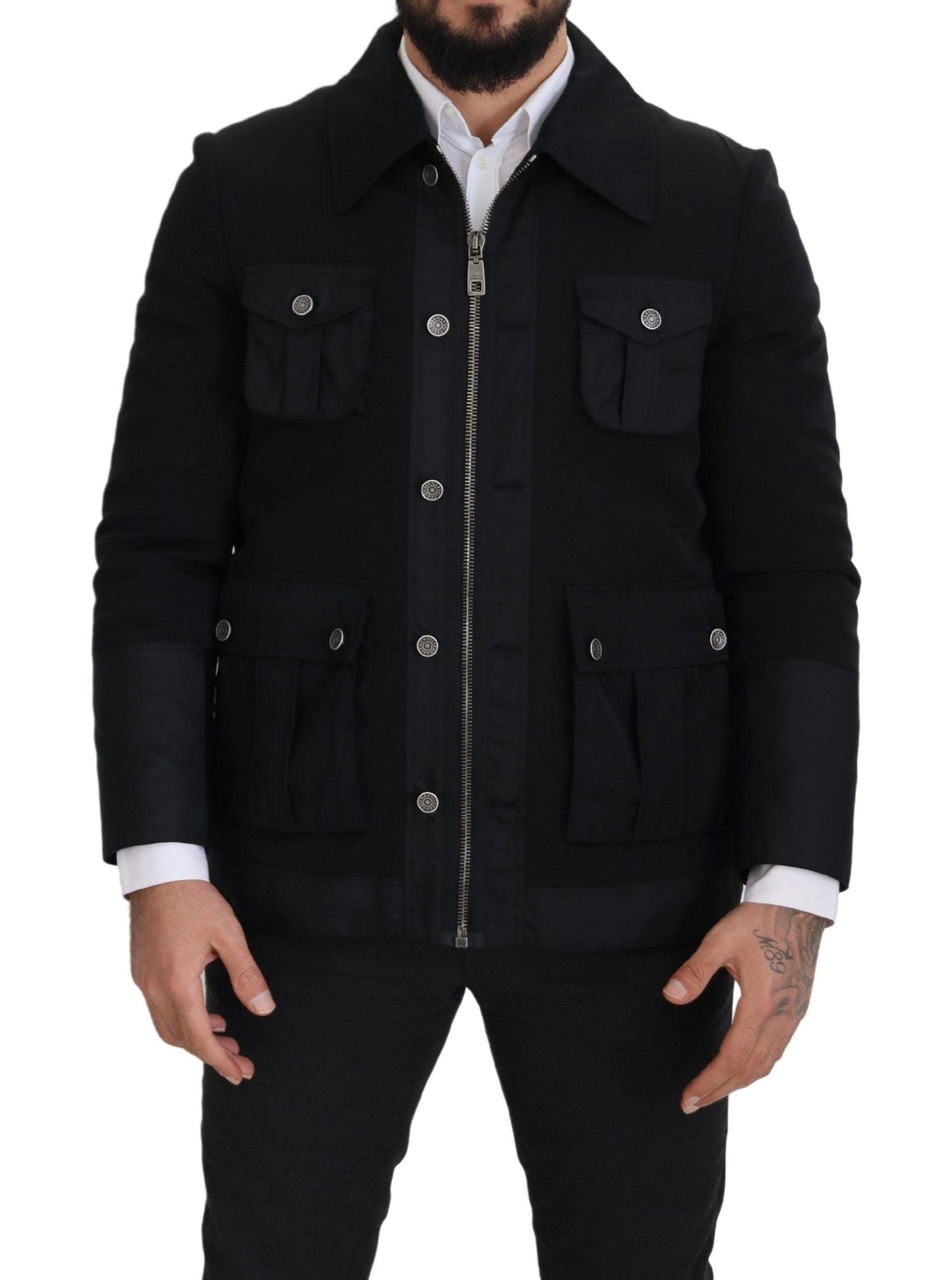 Dolce & Gabbana Elegant Full Zip Black Wool Blend Jacket - Arichezz.store