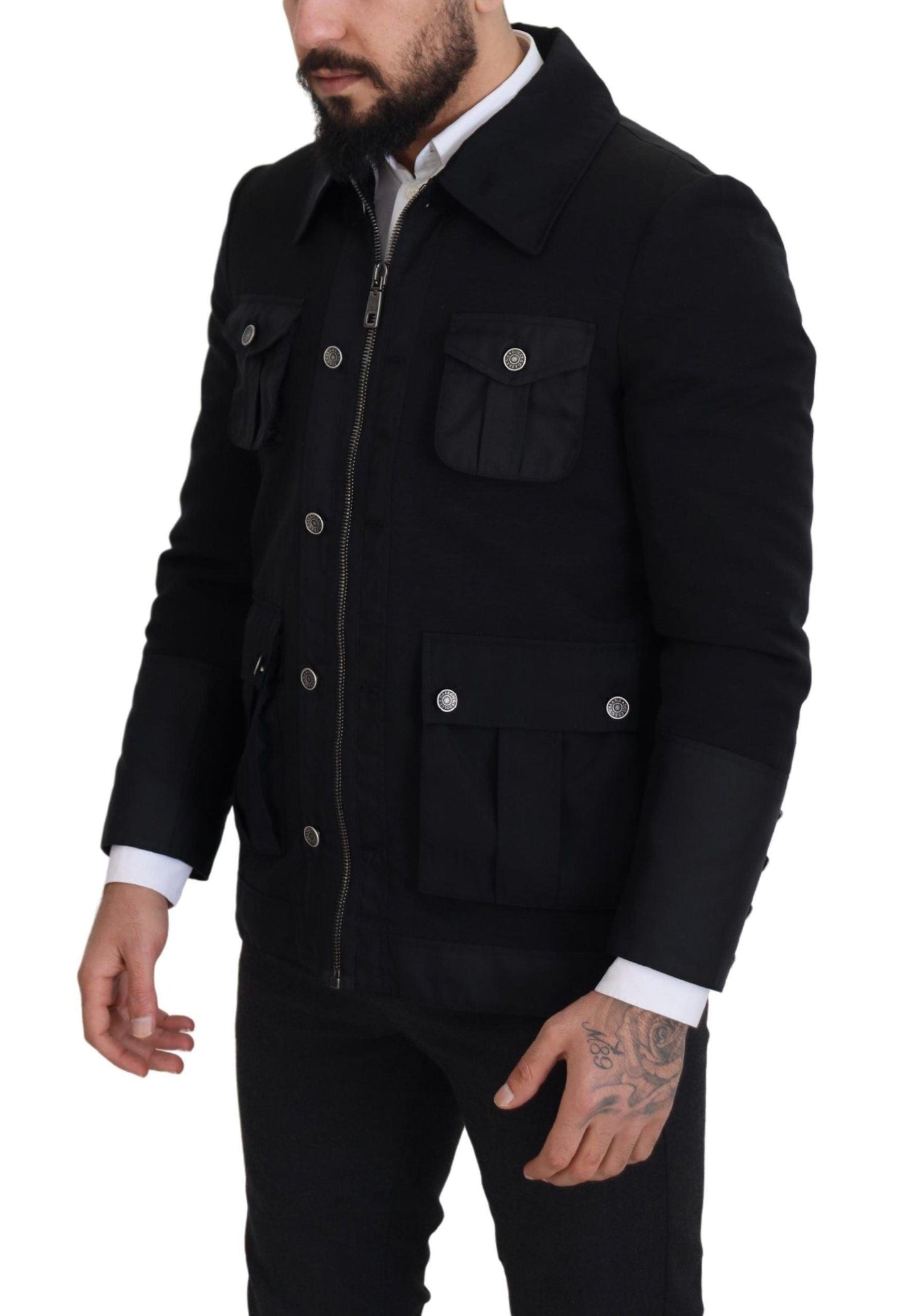 Dolce & Gabbana Elegant Full Zip Black Wool Blend Jacket - Arichezz.store