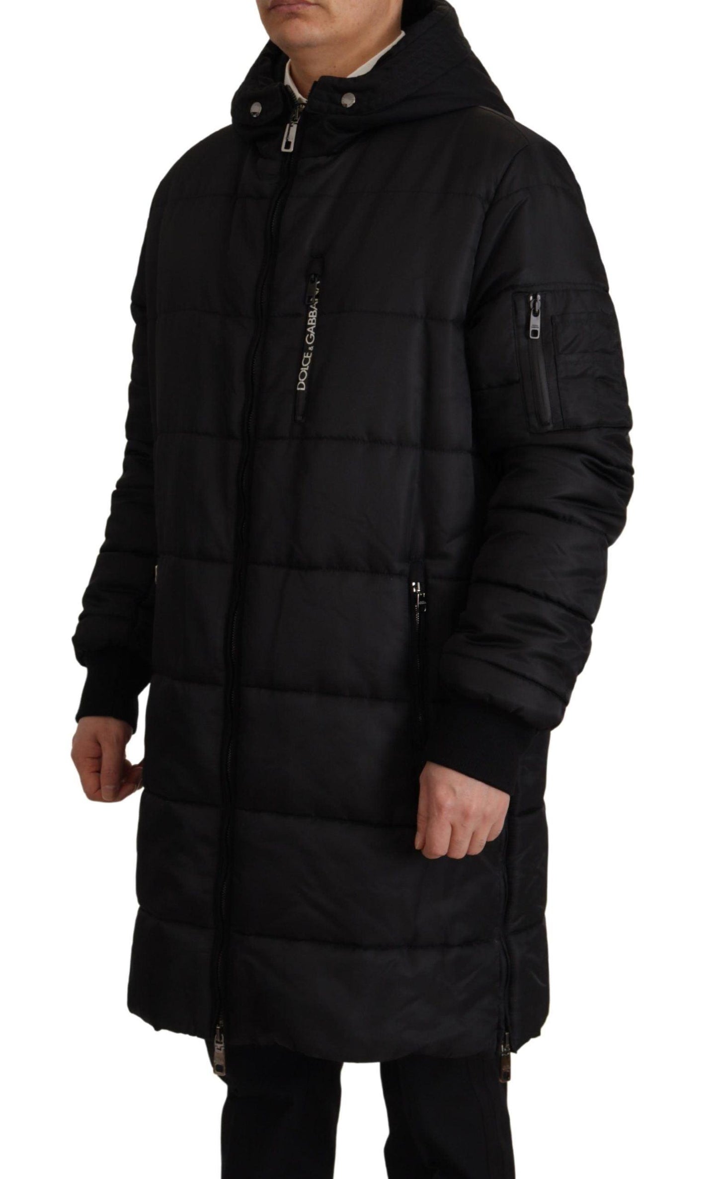 Dolce & Gabbana Elegant Black Hooded Parka Winter Jacket - Arichezz.store