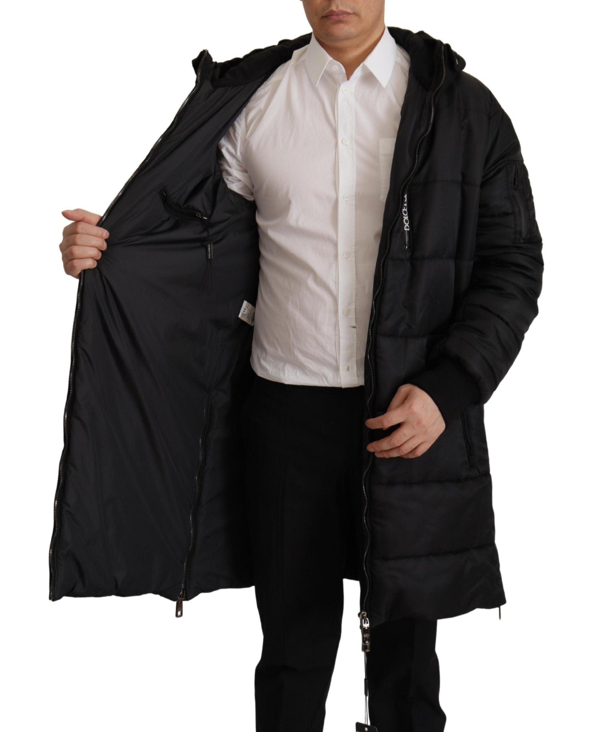 Dolce & Gabbana Elegant Black Hooded Parka Winter Jacket - Arichezz.store