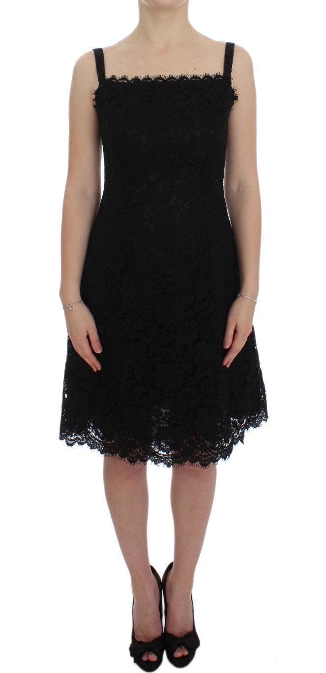 Dolce & Gabbana Elegant Black Floral Lace Knee-Length Dress - Arichezz.store