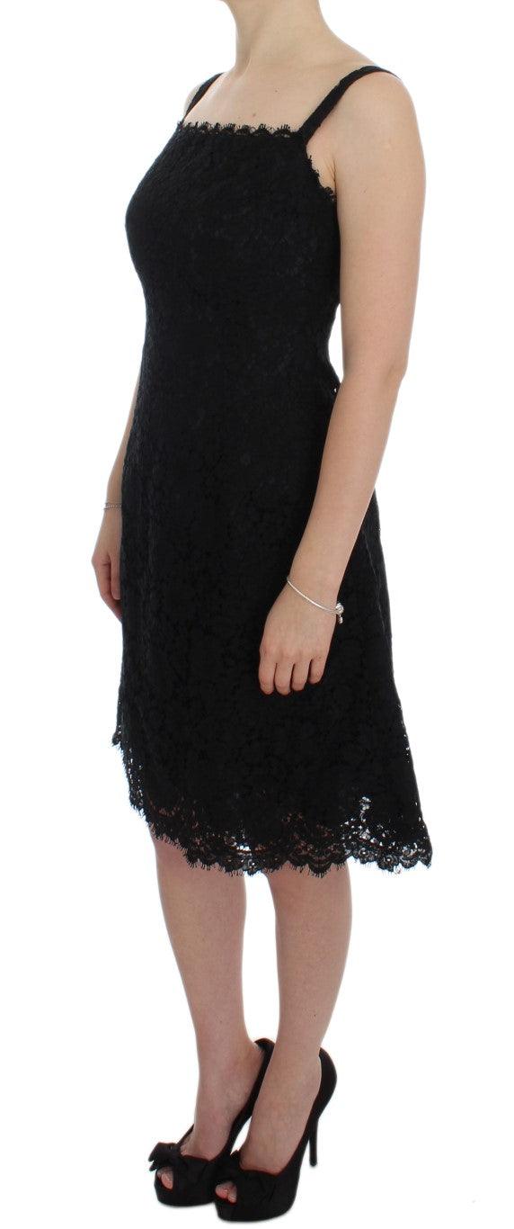 Dolce & Gabbana Elegant Black Floral Lace Knee-Length Dress - Arichezz.store