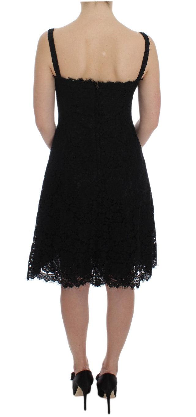 Dolce & Gabbana Elegant Black Floral Lace Knee-Length Dress - Arichezz.store