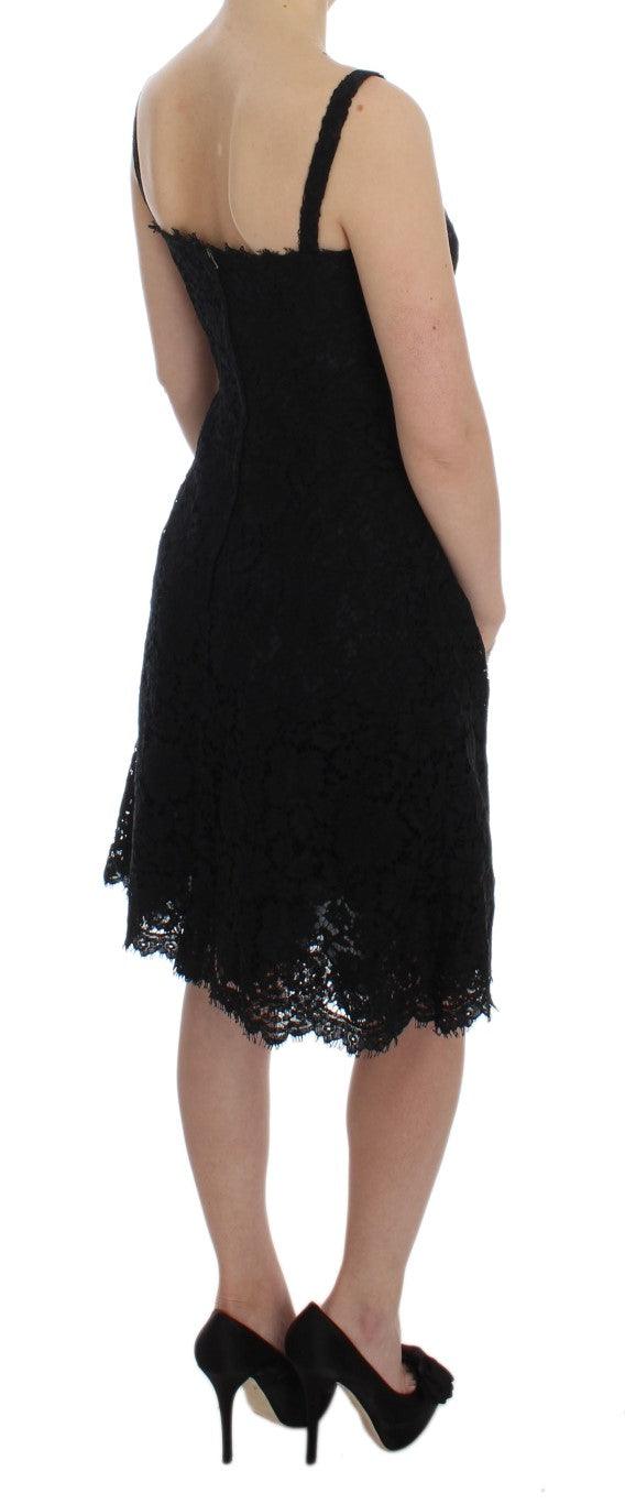 Dolce & Gabbana Elegant Black Floral Lace Knee-Length Dress - Arichezz.store