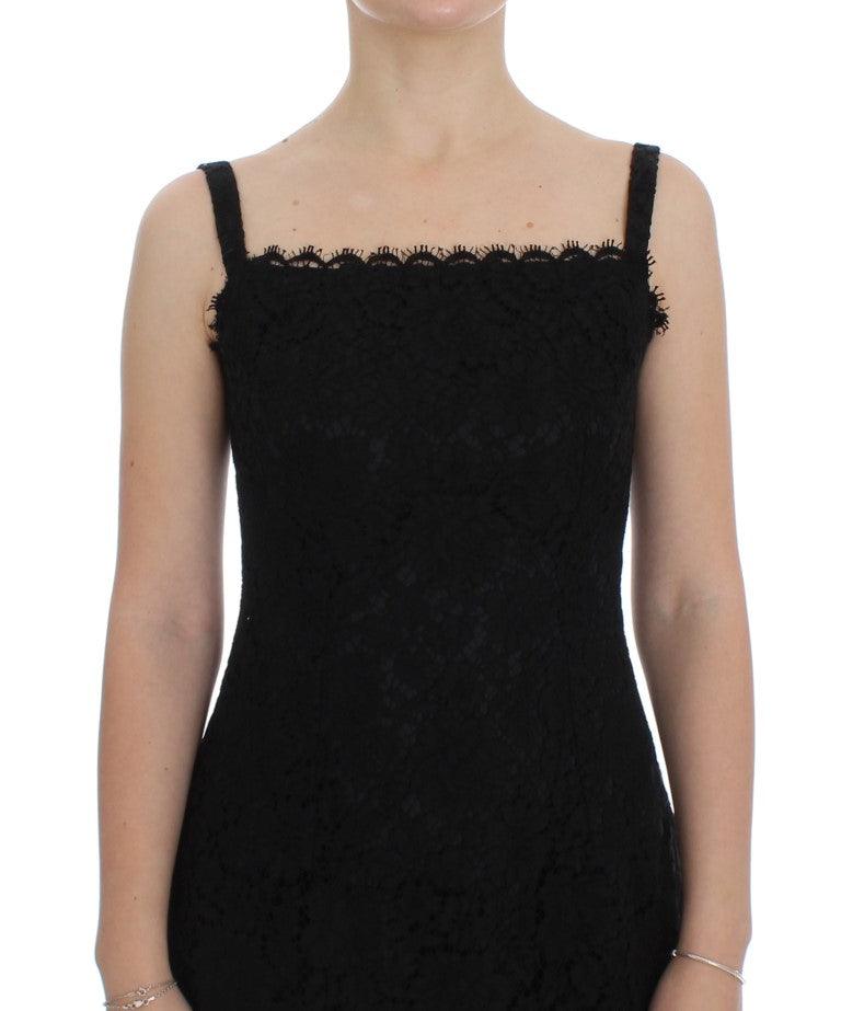 Dolce & Gabbana Elegant Black Floral Lace Knee-Length Dress - Arichezz.store