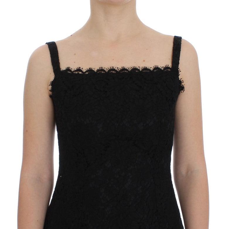 Dolce & Gabbana Elegant Black Floral Lace Knee-Length Dress - Arichezz.store