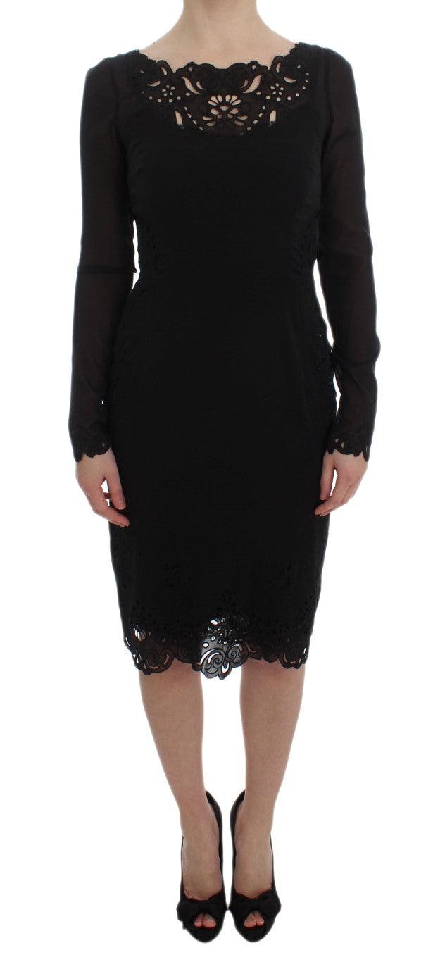 Dolce & Gabbana Elegant Black Floral Lace Sheath Dress - Arichezz.store