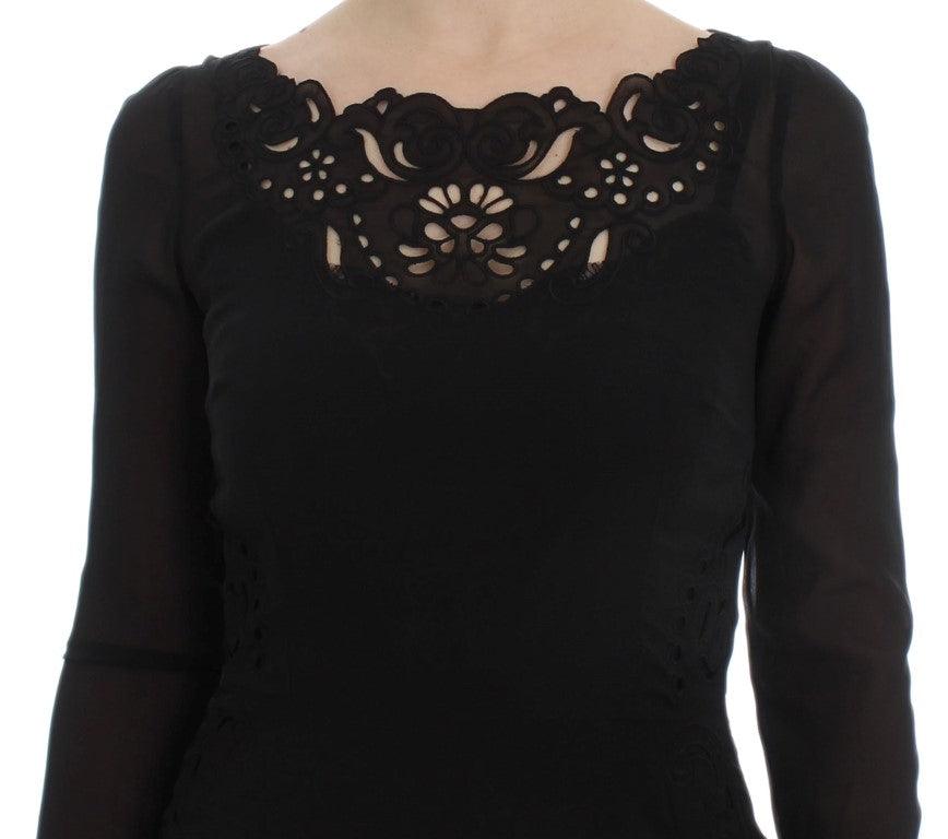 Dolce & Gabbana Elegant Black Floral Lace Sheath Dress - Arichezz.store