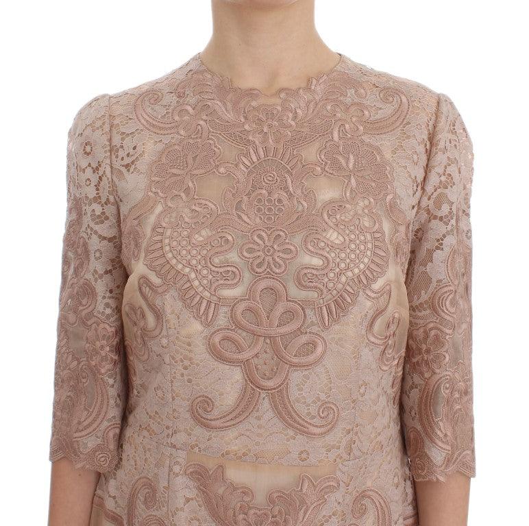 Dolce & Gabbana Elegant Pink Lace Embroidered Shift Dress - Arichezz.store