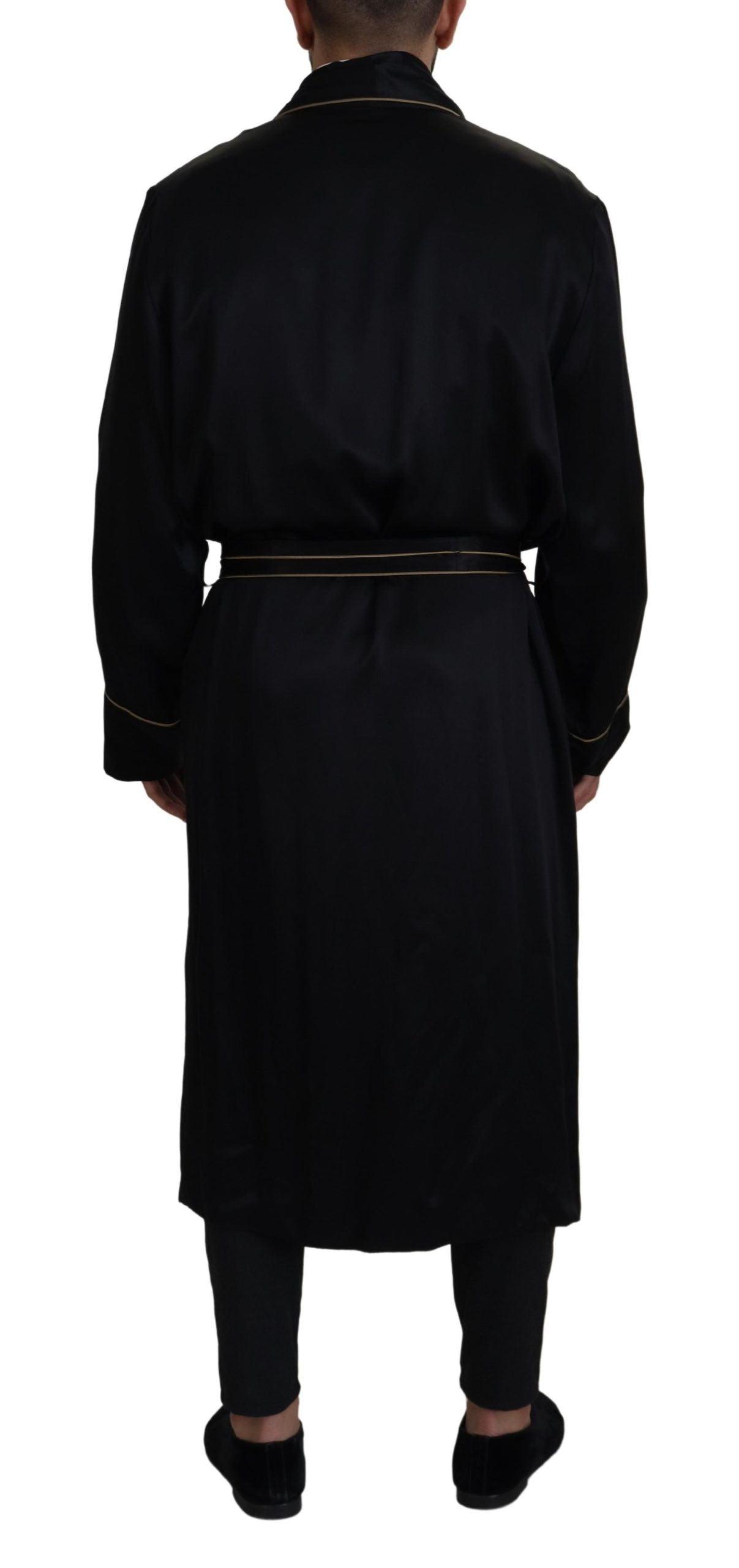 Dolce & Gabbana Elegant Black Silk Long Robe Coat - Arichezz.store