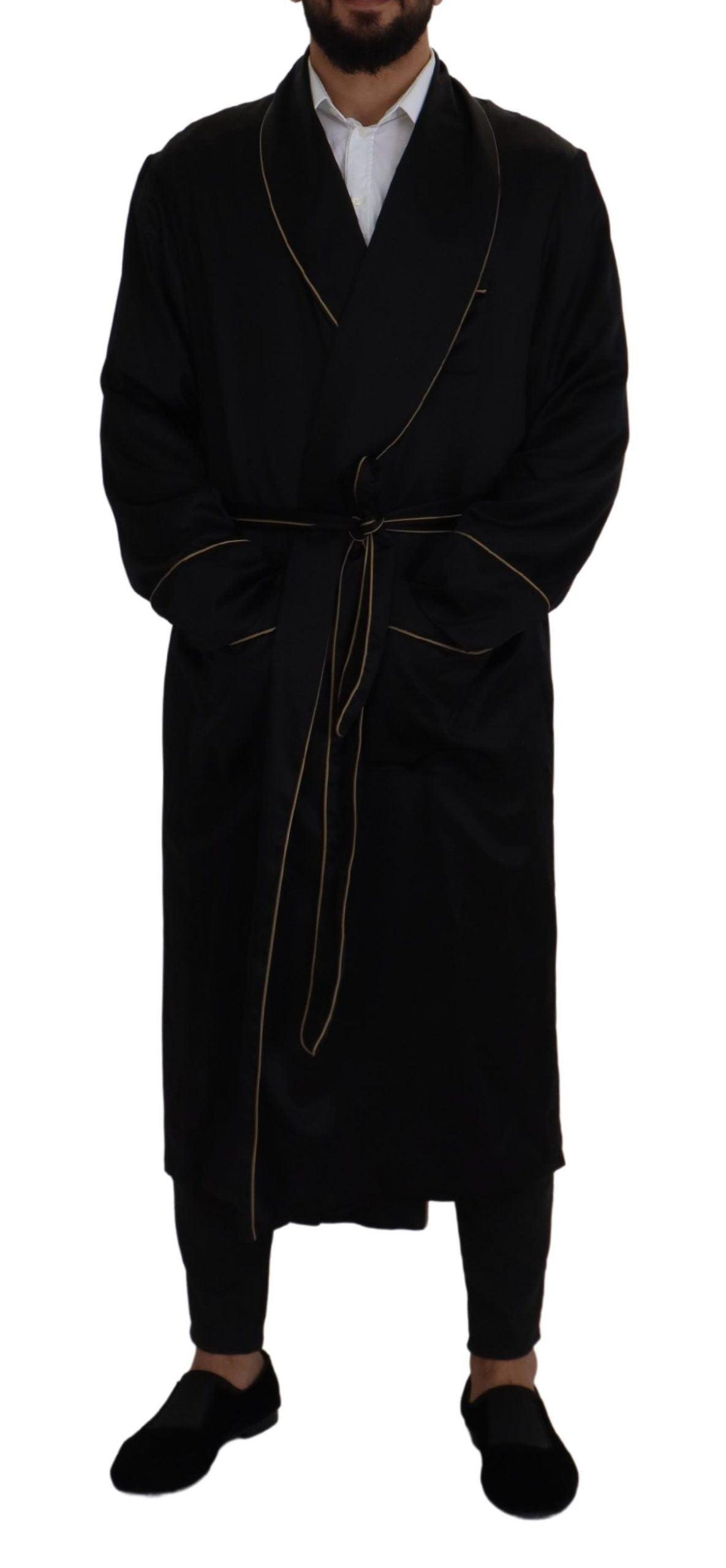 Dolce & Gabbana Elegant Black Silk Long Robe Coat - Arichezz.store