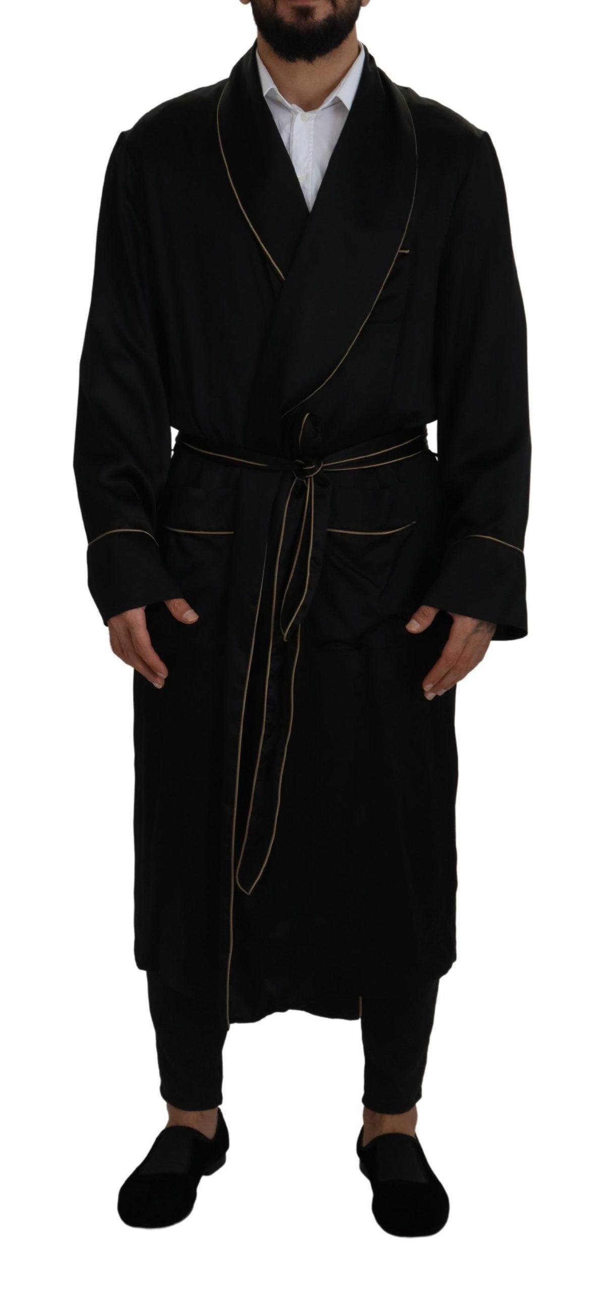 Dolce & Gabbana Elegant Black Silk Long Robe Coat - Arichezz.store