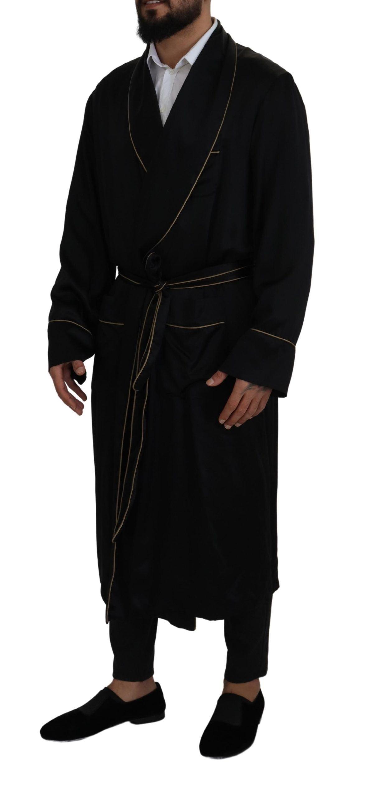 Dolce & Gabbana Elegant Black Silk Long Robe Coat - Arichezz.store