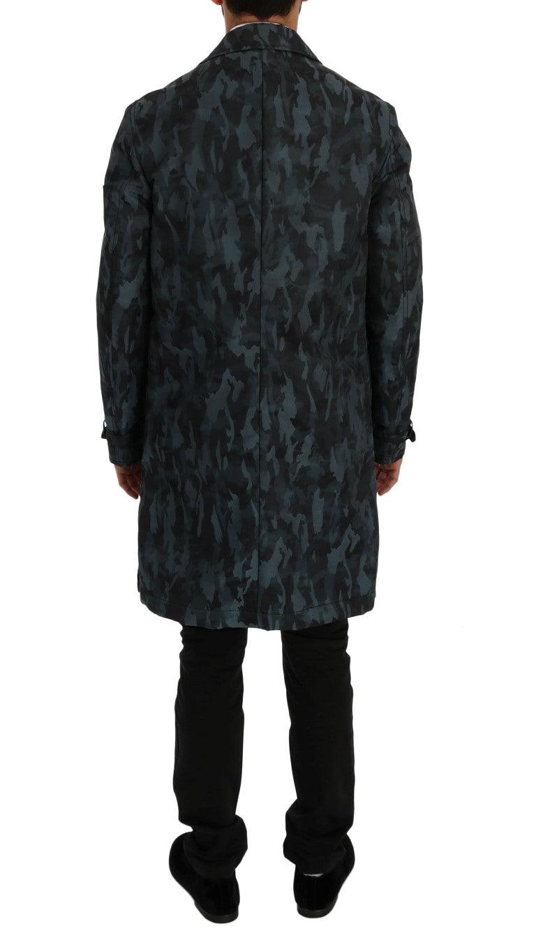 Dolce & Gabbana Blue Camouflage Trench Coat Elegance - Arichezz.store