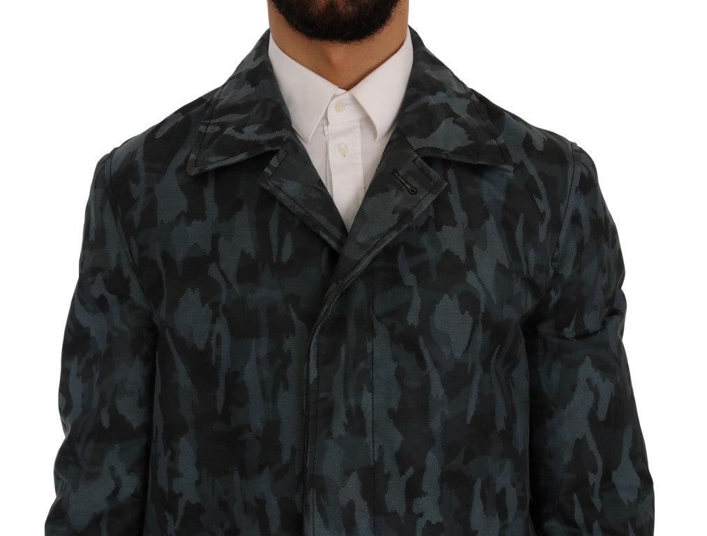 Dolce & Gabbana Blue Camouflage Trench Coat Elegance - Arichezz.store