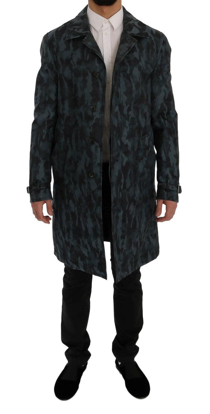 Dolce & Gabbana Blue Camouflage Trench Coat Elegance - Arichezz.store