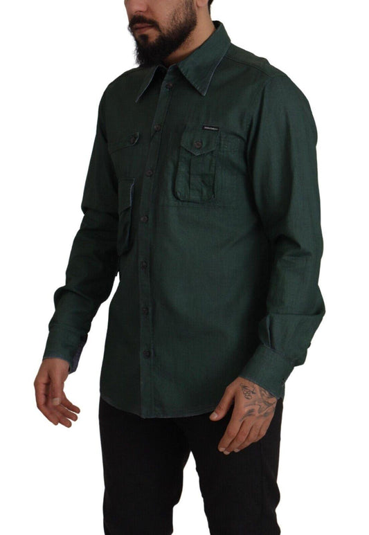 Dolce & Gabbana Emerald Elegance Slim Fit Casual Shirt - Arichezz.store