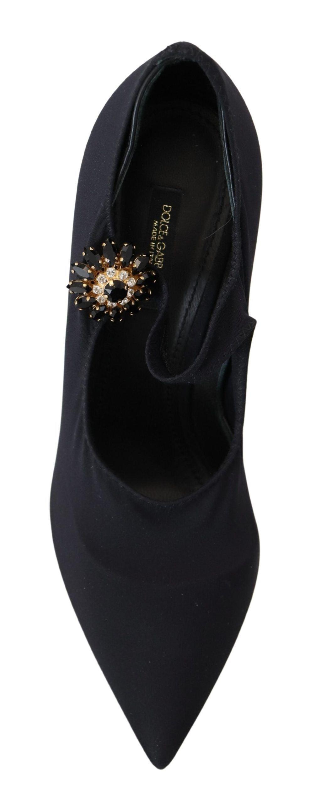 Dolce & Gabbana Chic Black Mary Jane Sock Pumps with Crystals - Arichezz.store