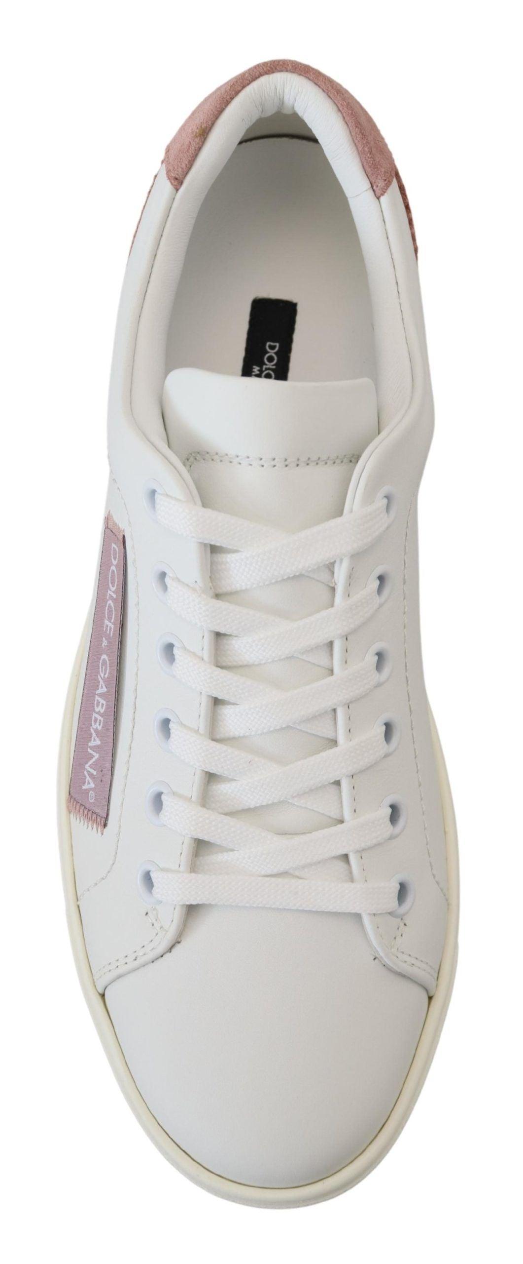 Dolce & Gabbana Chic White Pink Leather Low-Top Sneakers - Arichezz.store