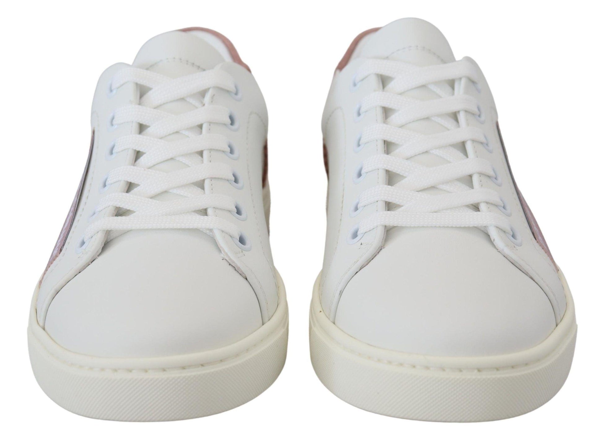 Dolce & Gabbana Chic White Pink Leather Low-Top Sneakers - Arichezz.store