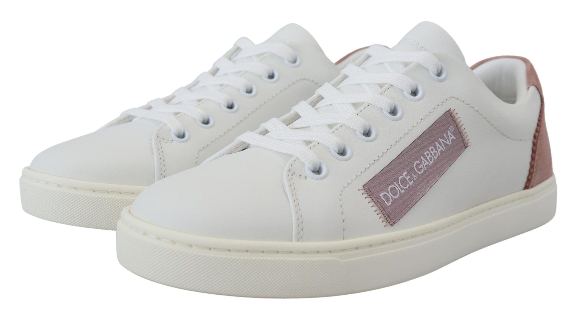 Dolce & Gabbana Chic White Pink Leather Low-Top Sneakers - Arichezz.store