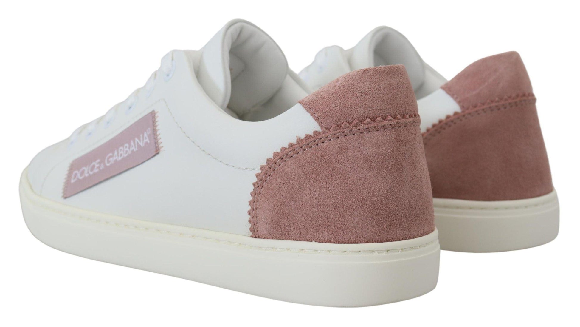 Dolce & Gabbana Chic White Pink Leather Low-Top Sneakers - Arichezz.store