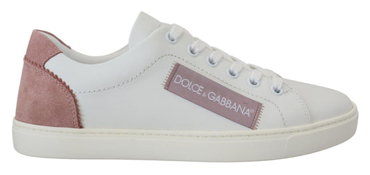 Dolce & Gabbana Chic White Pink Leather Low-Top Sneakers - Arichezz.store