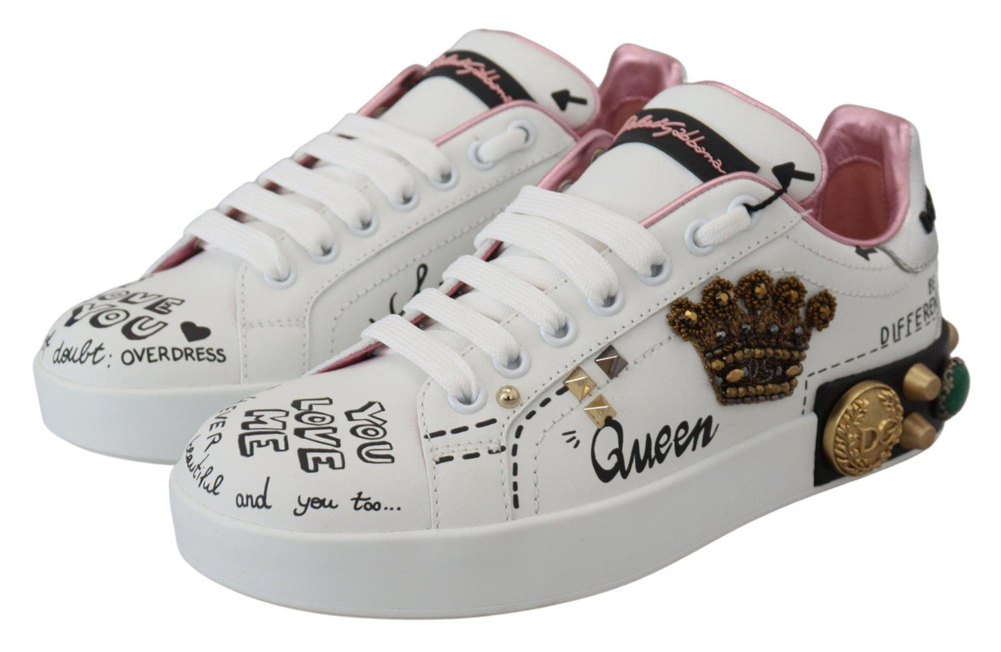 Dolce & Gabbana Queen Crown Chic Leather Sneakers - Arichezz.store