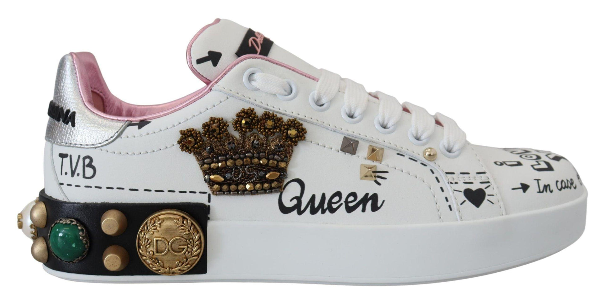 Dolce & Gabbana Queen Crown Chic Leather Sneakers - Arichezz.store