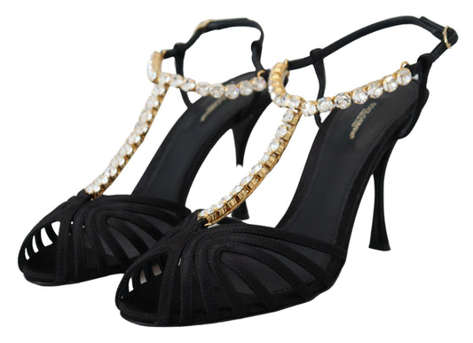 Dolce & Gabbana Elegant Silk Blend Crystal T-Strap Heels - Arichezz.store