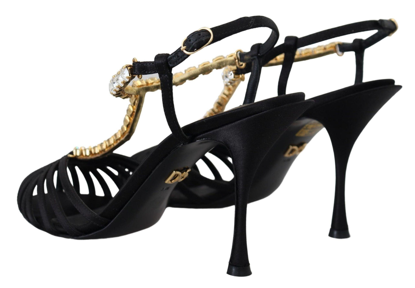 Dolce & Gabbana Elegant Silk Blend Crystal T-Strap Heels - Arichezz.store