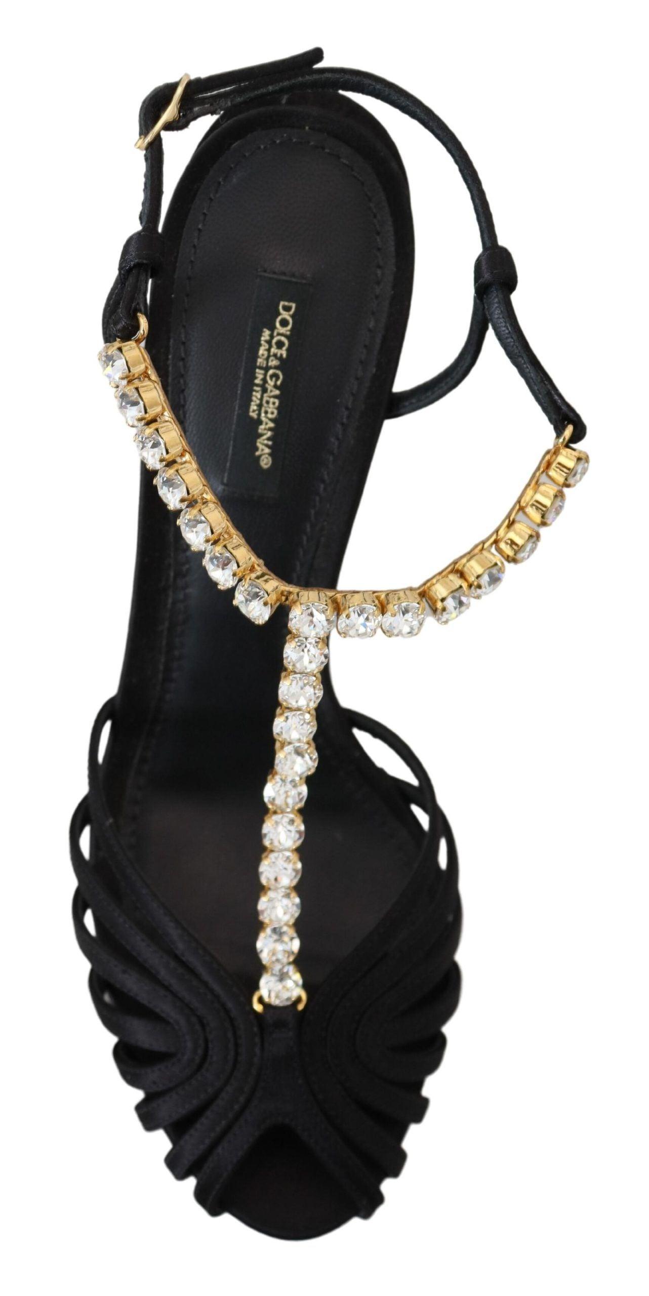 Dolce & Gabbana Elegant Silk Blend Crystal T-Strap Heels - Arichezz.store