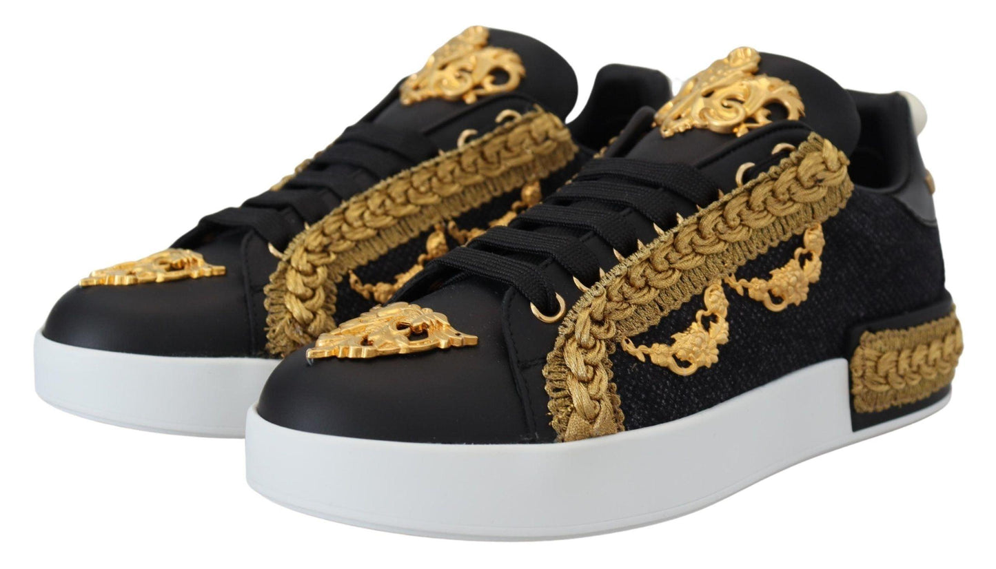 Dolce & Gabbana Elegant Portofino Leather Sneakers in Black - Arichezz.store