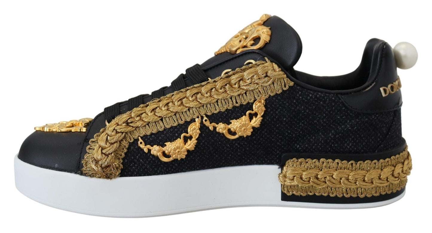 Dolce & Gabbana Elegant Portofino Leather Sneakers in Black - Arichezz.store