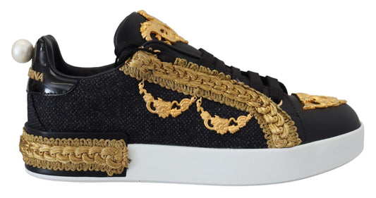 Dolce & Gabbana Elegant Portofino Leather Sneakers in Black - Arichezz.store