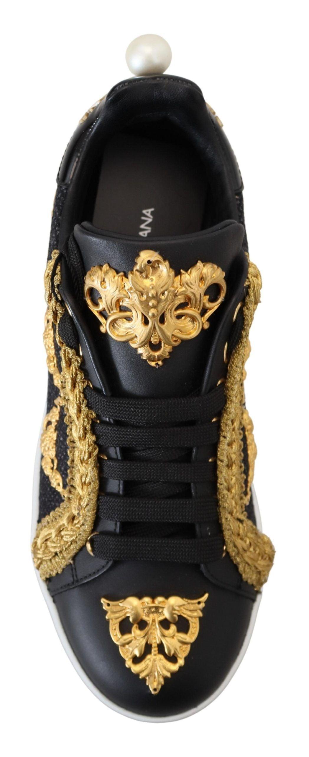 Dolce & Gabbana Elegant Portofino Leather Sneakers in Black - Arichezz.store